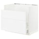 A white SEKTION kitchen cabinet with smooth, glossy doors and a drawer. It a modern, clean design and is made from particleboard and fiberboard.