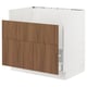 White and wooden kitchen cabinet, smooth and modern, with two drawers and a door, using sturdy materials.