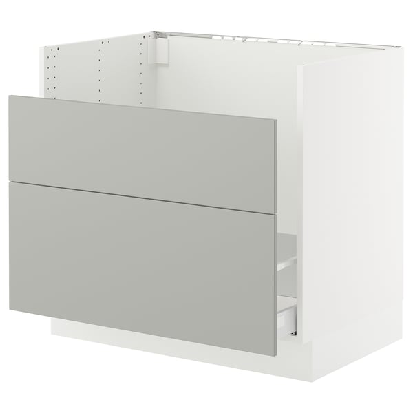 SEKTION kitchen cabinet in light grey with smooth drawers.