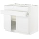 White ikea SEKTION kitchen unit with shelves and closed compartment, sleek modern design.
