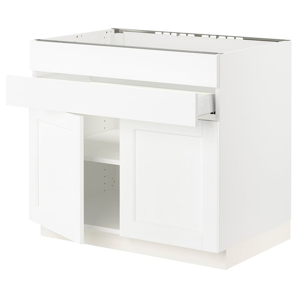 SEKTION white kitchen unit. Push-open doors and adjustable shelves.