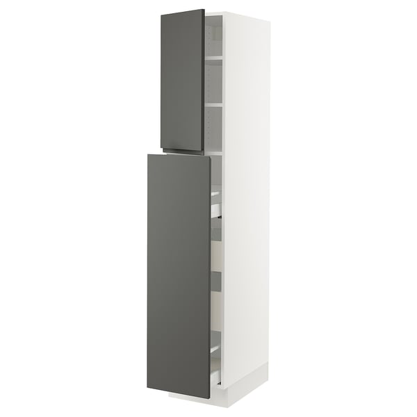SEKTION tall kitchen unit, dark grey, white & grey, modern, adjustable shelves, soft-close doors and drawers.