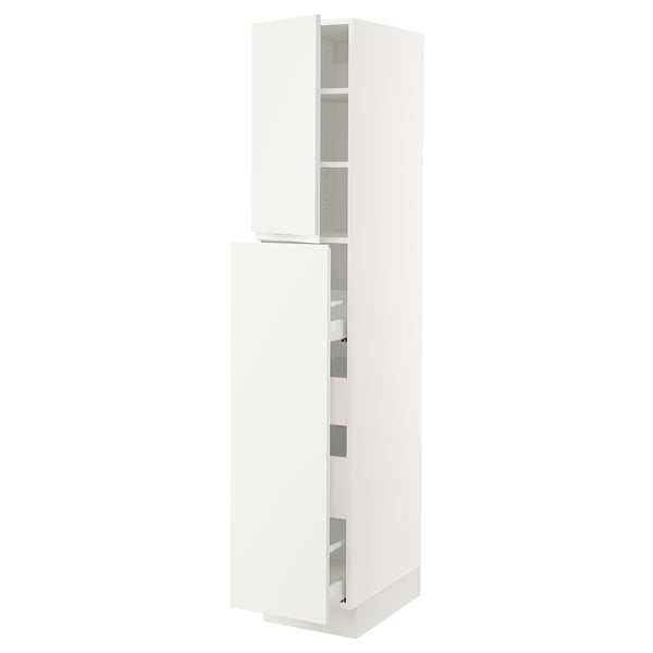 An ikea SEKTION kitchen cabinet in white with a sleek, minimalist design. It adjustable shelves and a modern, integrated handle door.