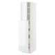 A white SEKTION kitchen cabinet with glossy doors and adjustable shelves.
