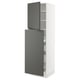 Modern kitchen cabinet, tall white unit with dark grey doors.