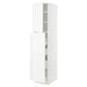 White tall kitchen cabinet with adjustable shelves and doors.