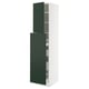 Modern kitchen cabinet with green door and adjustable shelves.