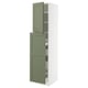 This image shows an ikea SEKTION kitchen cabinet in green with open doors and shelves.