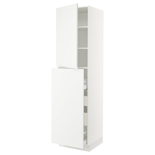 White SEKTION kitchen cabinet, minimalist design, tall & slim with 2 shelves, reversible door, soft-close.