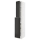 A SEKTION kitchen cabinet with two black doors and adjustable shelves, standing tall and narrow.