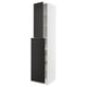 A SEKTION tall kitchen cabinet with black doors and a white frame. It has adjustable shelves and a modern design.