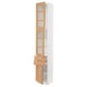 SEKTION kitchen cabinet in white with oak drawers and glass doors. Tall and slim, featuring soft-close mechanisms.