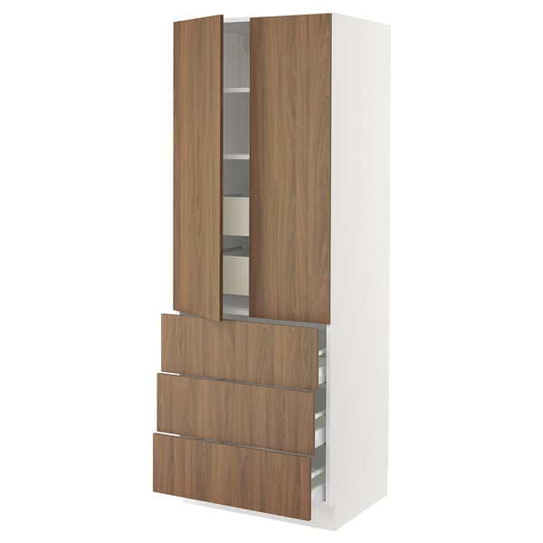 SEKTION modern walnut kitchen cabinet with smooth drawers and doors.