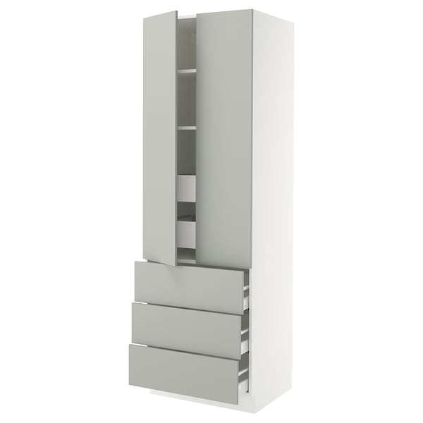 SEKTION light grey kitchen cabinet, modern, tall, sleek design, with drawers and adjustable shelves.