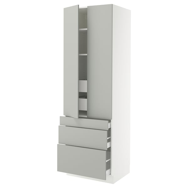 SEKTION kitchen unit, light grey. Tall cabinet with adjustable shelves and drawers, sleek modern design.