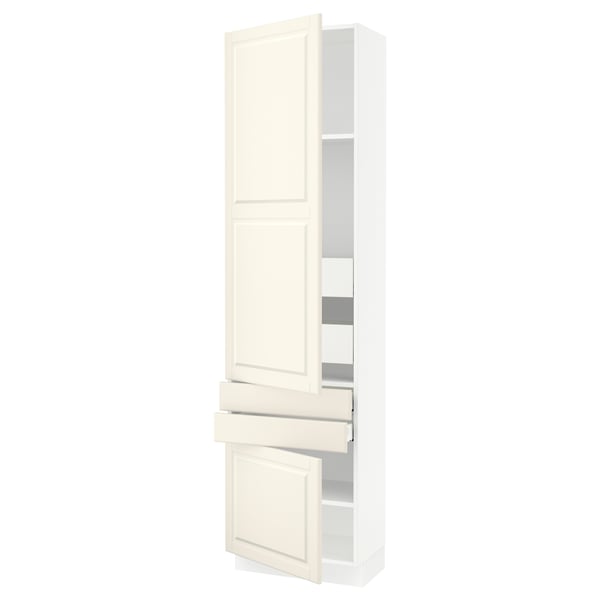 SEKTION off-white kitchen cabinet with adjustable shelves and drawers, bevelled edges.