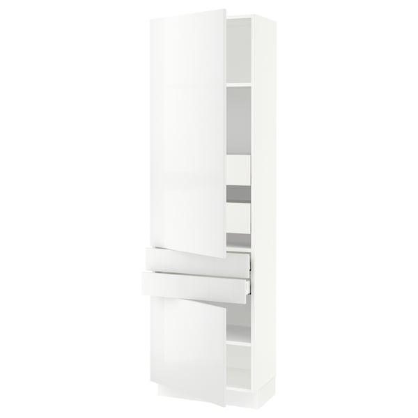 Modern white kitchen cabinet with adjustable shelves and silent-closing doors/drawers.