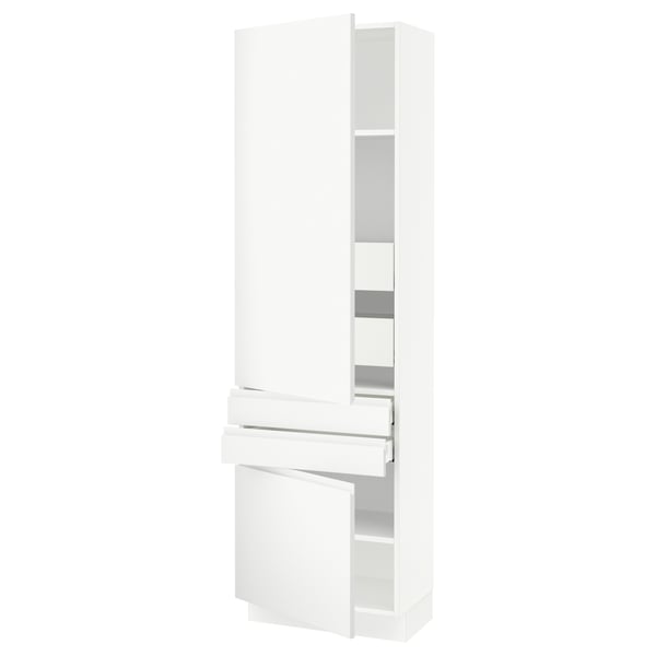 Ikea SEKTION matte white kitchen cabinet, modern minimalist, fully adjustable shelves, soft-close hinges.