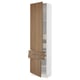 Modern walnut kitchen unit, tall with white and wood doors, fully adjustable shelves, smooth drawer design.