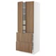 SEKTION kitchen cabinet. Tall white unit with walnut doors. Shelves and drawers with smooth, modern design.