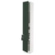 Modern tall white cabinet with green drawers and door, adjustable shelves, and soft-close drawer system.