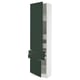 A tall white cabinet with dark green doors, offering ample storage. It adjustable shelves and a modern design.
