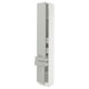 A white SEKTION cabinet with a sleek grey handle and shelves. Its tall, rectangular, and modern with adjustable shelves.