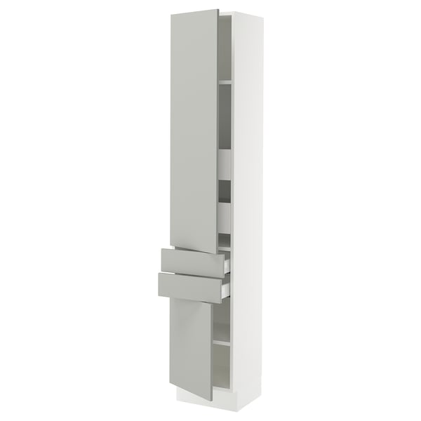 SEKTION light grey kitchen cabinet, modern minimalist design with adjustable shelves and soft-close drawers.