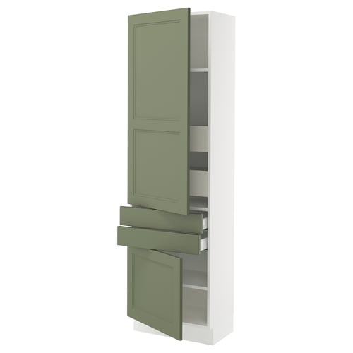 Green cabinet from IKEAs SEKTION series, featuring two doors and two drawers.