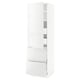 White sleek kitchen cabinet, modern design with drawers & shelves, high gloss finish.