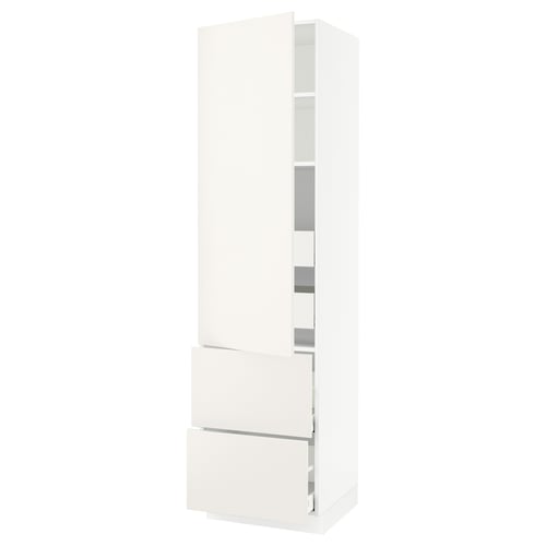A white SEKTION kitchen cabinet with a modern design, featuring multiple drawers and adjustable shelves.