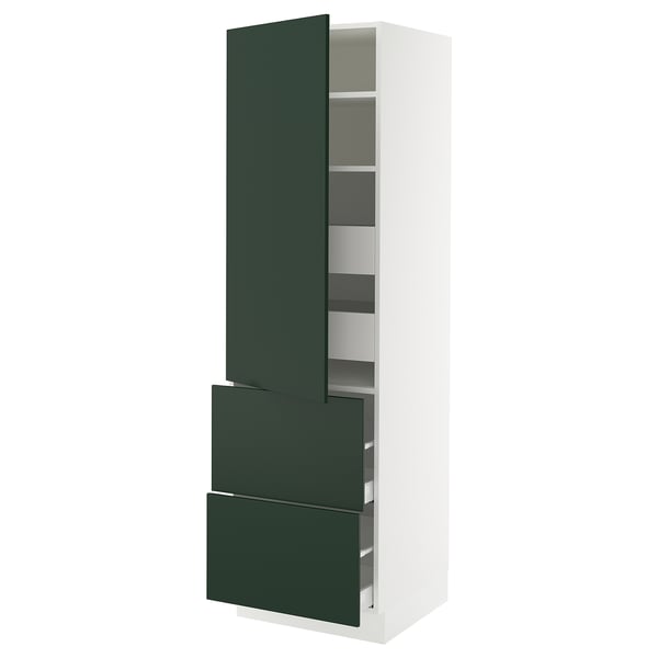Ikea SEKTION green cabinet with drawers and shelves.