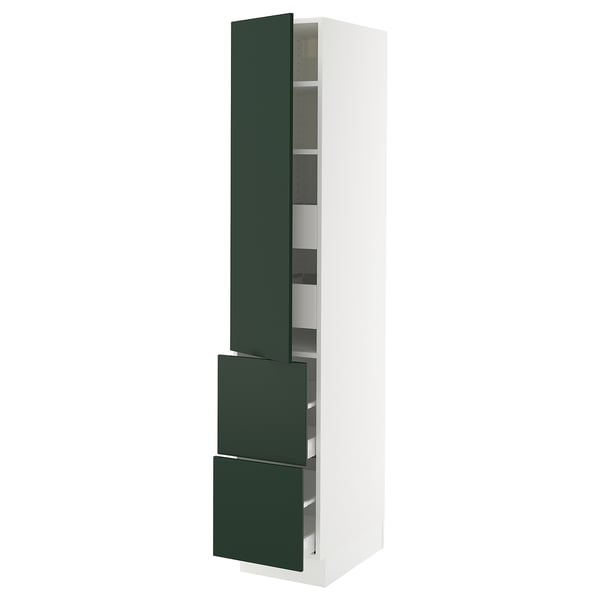 Ikea SEKTION kitchen cabinet, white and dark green, tall, modern design.