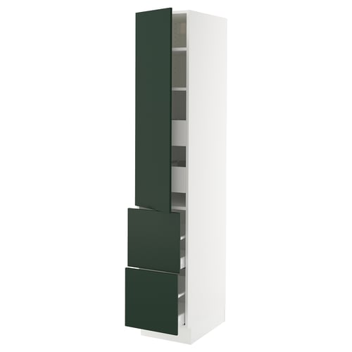Ikea SEKTION kitchen cabinet, white and dark green, tall, modern design.