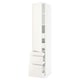 SEKTION white kitchen cabinet with drawers and shelves.