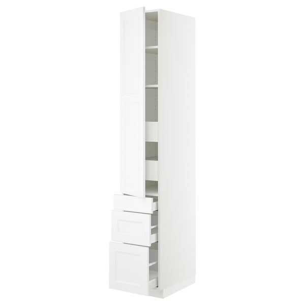 Ikea SEKTION kitchen cabinet in white with adjustable shelves and drawers, modern and timeless design.
