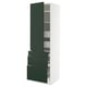 An ikea SEKTION tall kitchen cabinet with dark green havstorp doors and drawers. The cabinet has adjustable shelves and soft-closing mechanisms.