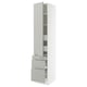 SEKTION white kitchen cabinet with light grey drawers. Tall, modern design with adjustable shelves and dampened drawers.