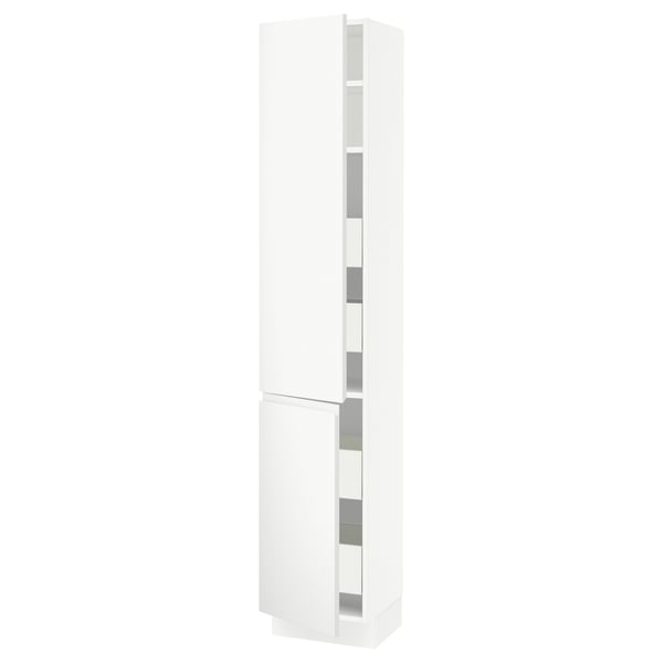 White SEKTION kitchen cabinet with modern, minimalist matte finish and integrated handles.