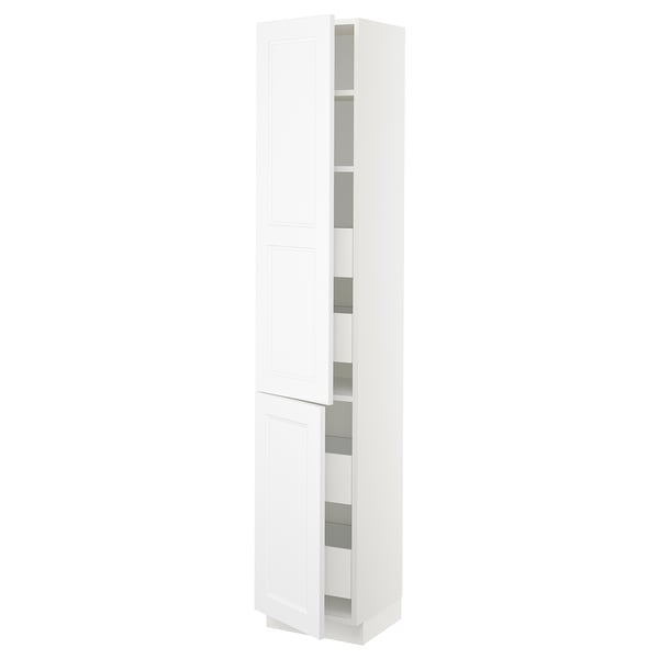 White SEKTION kitchen cabinet with adjustable shelves, modern design.