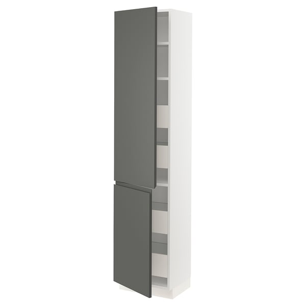 Modern dark grey SEKTION kitchen cabinet with white interior and adjustable shelves.