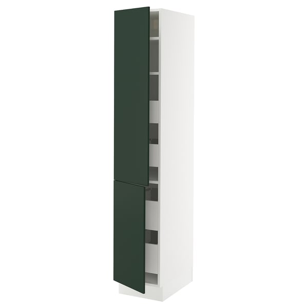 SEKTION kitchen cabinet in dark green with adjustable shelves, sleek design.