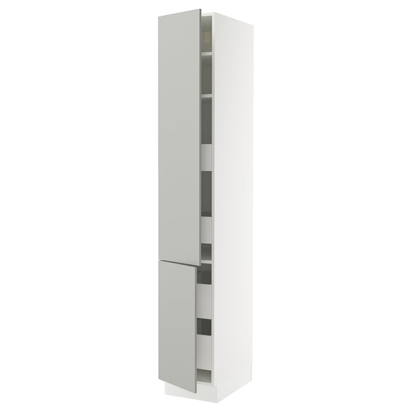 SEKTION kitchen cabinet, light grey sleek modern shelves.