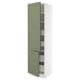 A tall white cabinet with green doors, open to reveal shelves. Modern storage design.