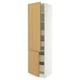 Wooden and white cabinet, tall with multiple shelves and drawers, modern design.