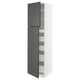 Modern kitchen cabinet, white with dark grey doors, tall, two doors, adjustable shelves.