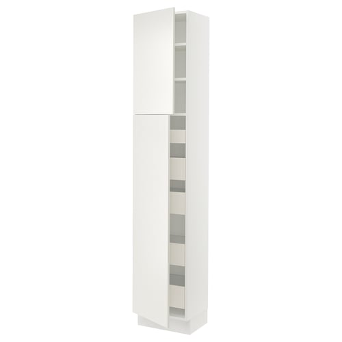 SEKTION white kitchen cabinet, sleek design, fully adjustable, durable material, tall and rectangular.