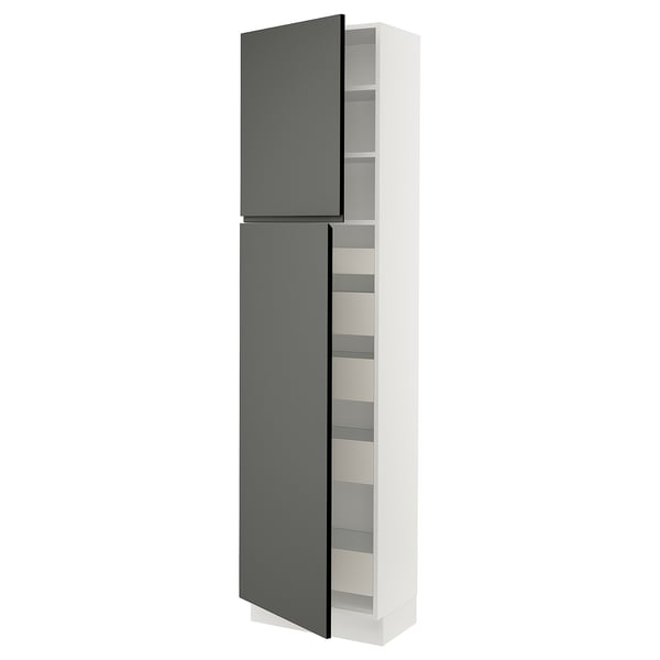 SEKTION kitchen cabinet in grey with white shelves, modern design.