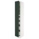 Modern kitchen cabinet with green doors, white sides, adjustable shelves, and minimalist design.
