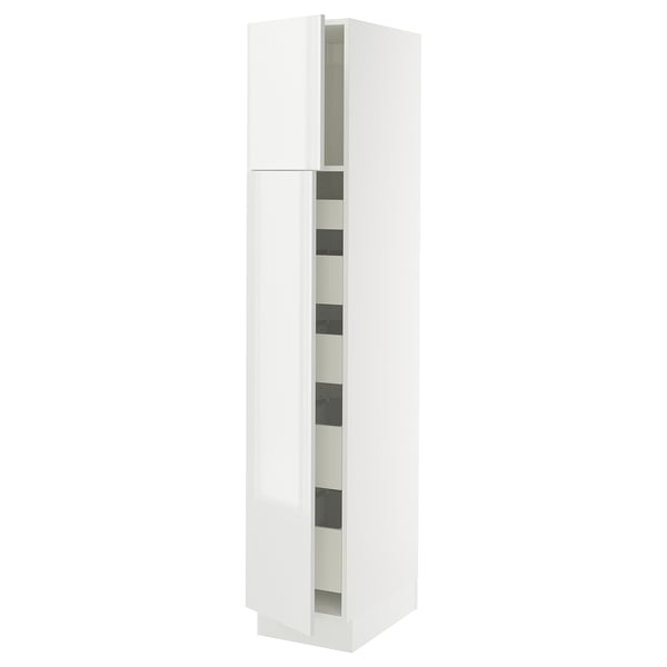 A white SEKTION kitchen cabinet with high-gloss, modern design and adjustable shelves.